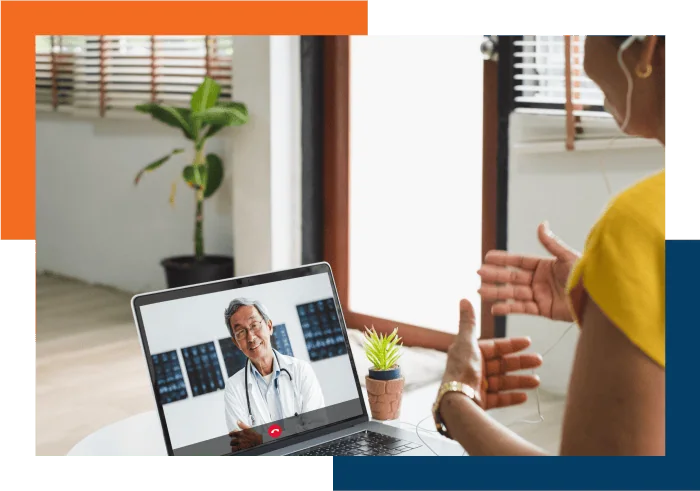 Missionary with child on a video call to a doctor, this is free with our international medical insurance